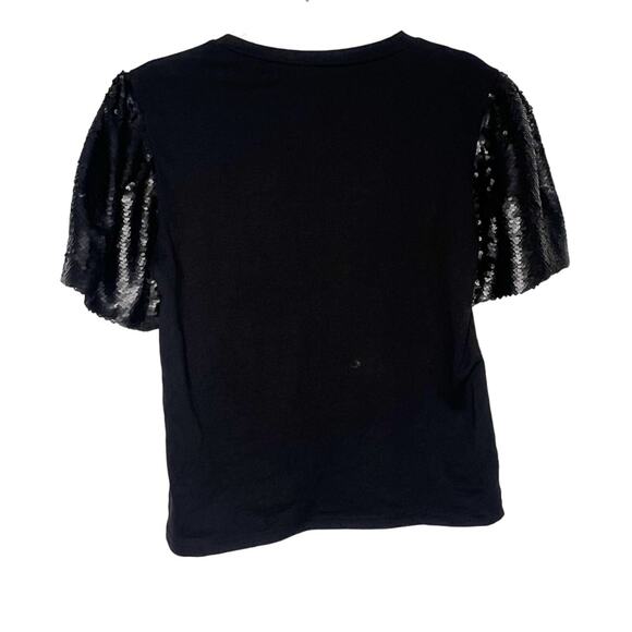 STRUT & BOLT Sequin Sleeve Crew Neck Top Embellished Stretch Black Size Medium - Picture 2 of 6